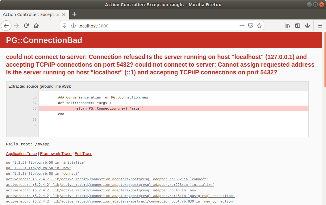 error if trying to access while running the app on the container