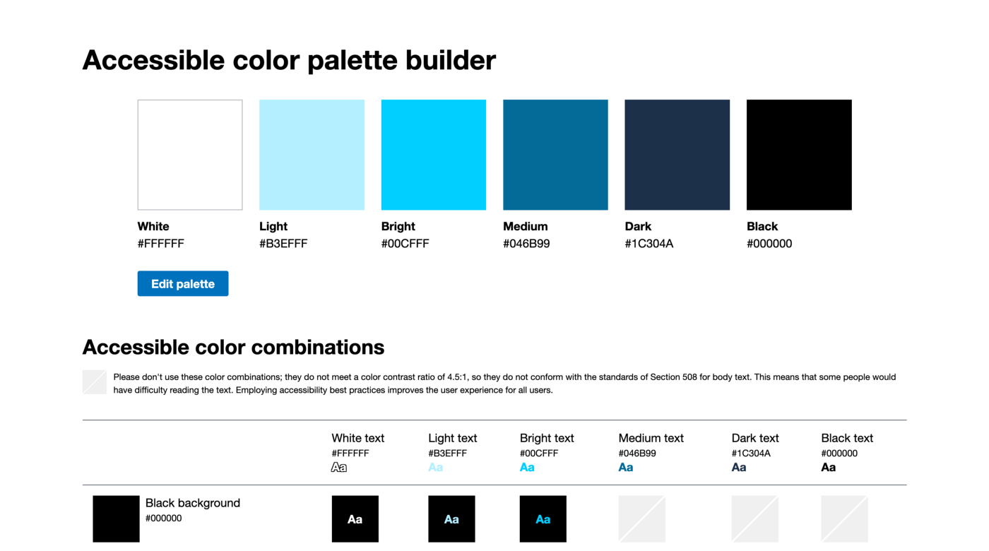 Accessible color palette builder