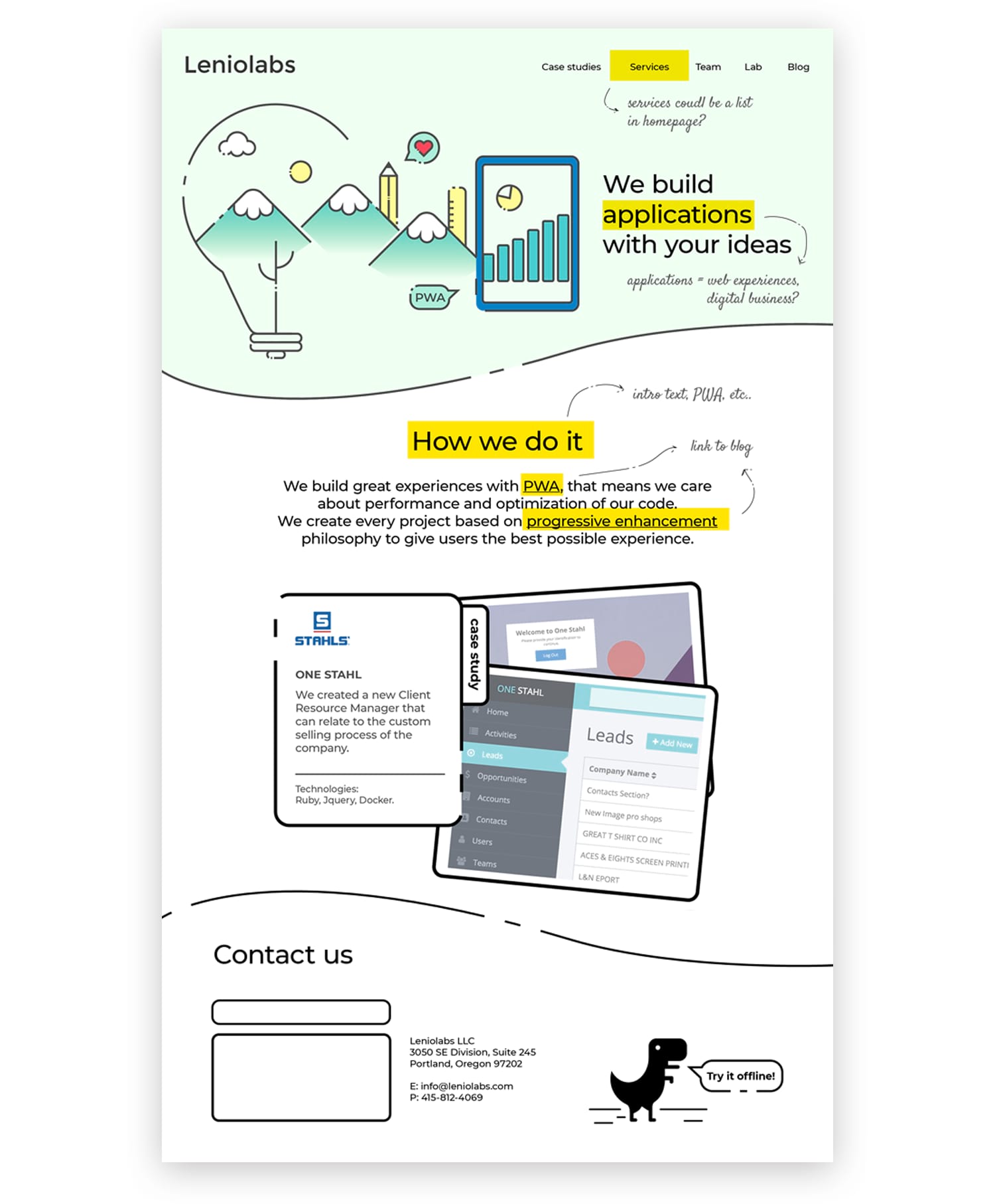 wireframe with notes